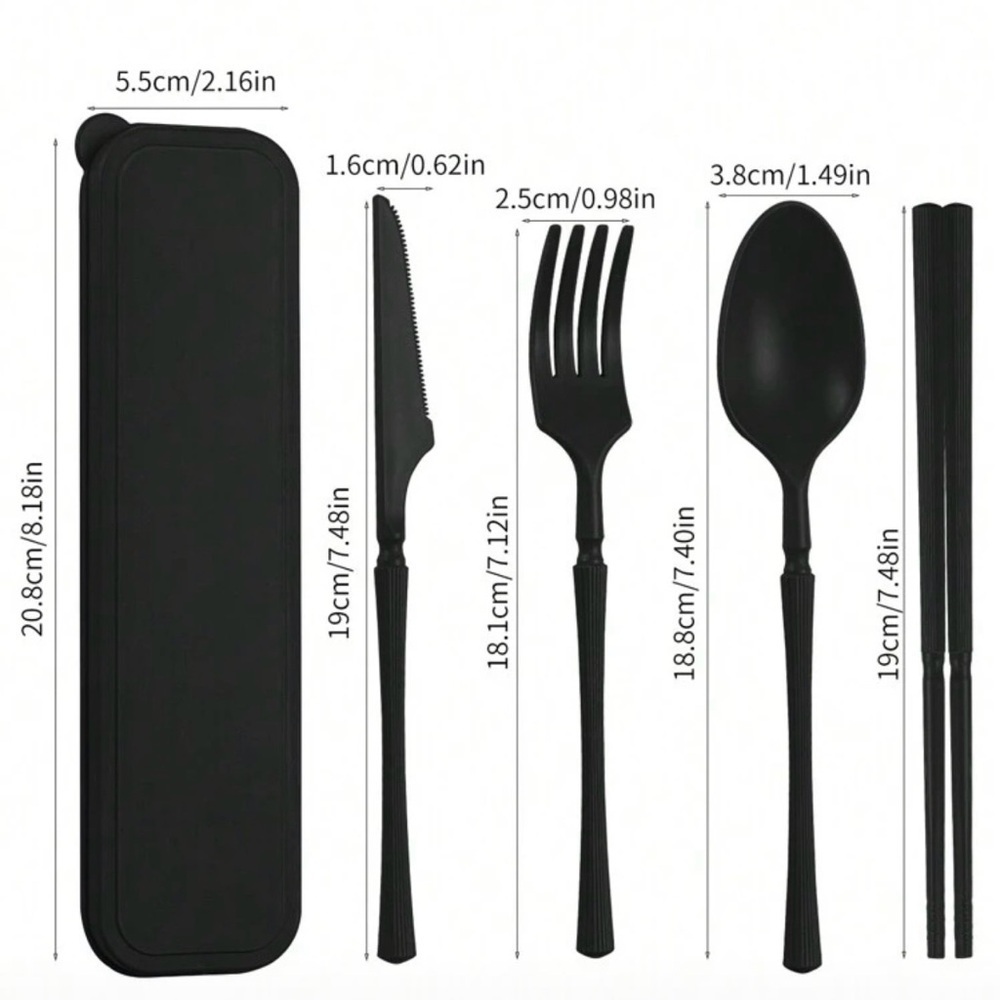 SHEIN Elegant Black Travel Dining Set with Chopsticks